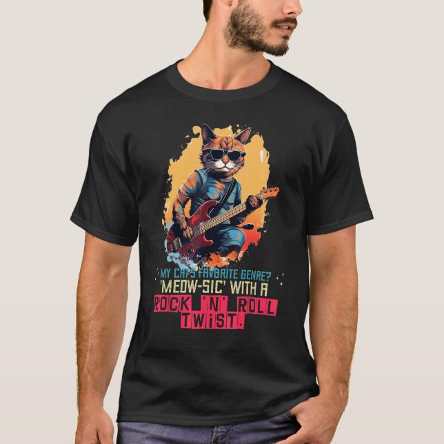 Cool Rock'n Katt med elektrisk Gitarr och Solglasö T Shirt (Framsida)