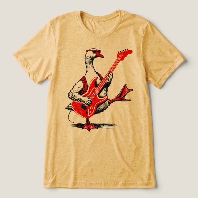 Cool Rockstar Gås Spelar Röd Elgitarr T Shirt (Design Framsida)