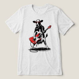 Cool Rockstjärna Ko som Spelar Röd Elgitarr T Shirt