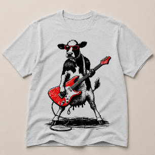 Cool Rockstjärna Ko som Spelar Röd Elgitarr T Shirt