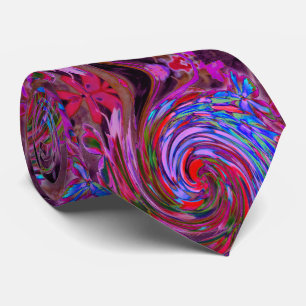 Cool Röd, Blå och Rosa Abstrakt Blommig Virvel Slips