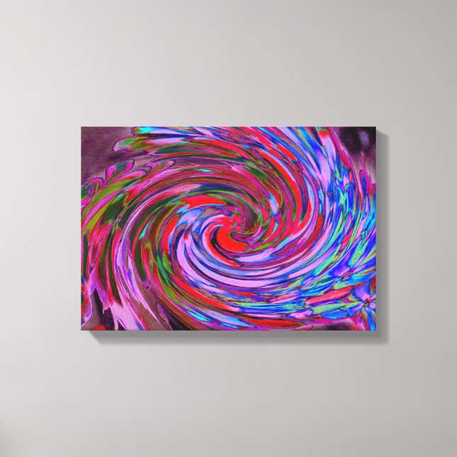 Cool röd, blå och rosa abstrakt blomster virvel canvastryck (Framsida)