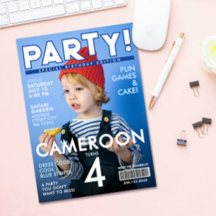 Cool Rolig Blå Special Magasin Omslag Barnkalas Inbjudningar