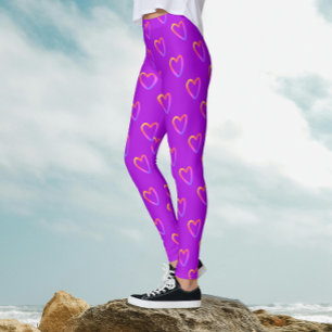 Cool Rolig Magenta Med Regnbågs Hjärtan Mönster Leggings