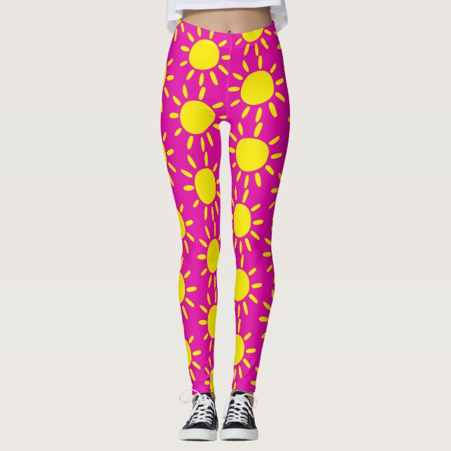 Cool Rosa Gul Här Kommer Sonen Sommar Sol Leggings (Framsida)