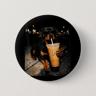 Cool Rottweiler Dricker Iced Coffee Rolig Hundkons Knapp
