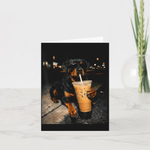 Cool Rottweiler Dricker Iced Coffee Rolig Hundkons Kort