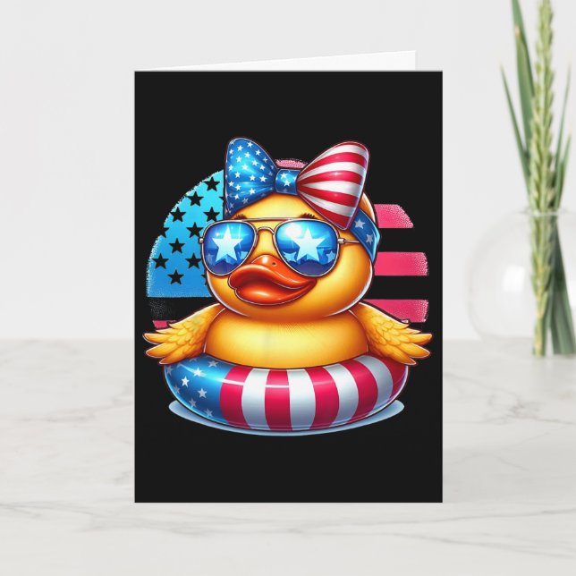 Cool Rubber Duck Usa Flag Cute Duckie 4:e Juli  Kort (Framsida)