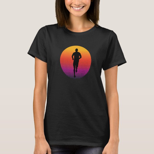 Cool Running Man Silhouette Runner Athlete Maratho T Shirt (Framsida)