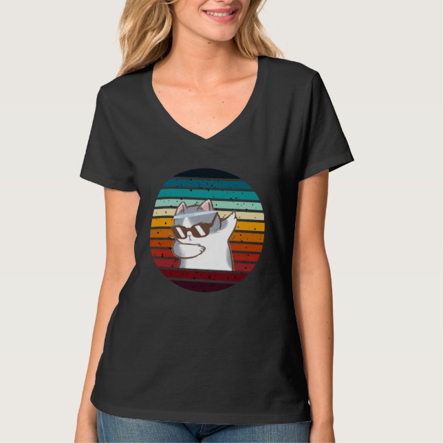 Cool Samurai Cat Retro Sunset Cute Kitten Men Wome T Shirt (Framsida)