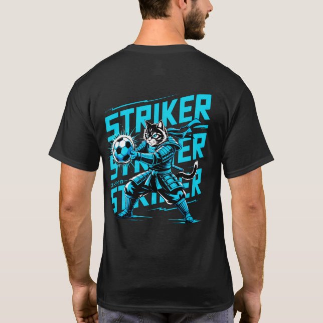  Cool Samurai Cat Soccer Striker - Gift for soccer T Shirt (Baksida)