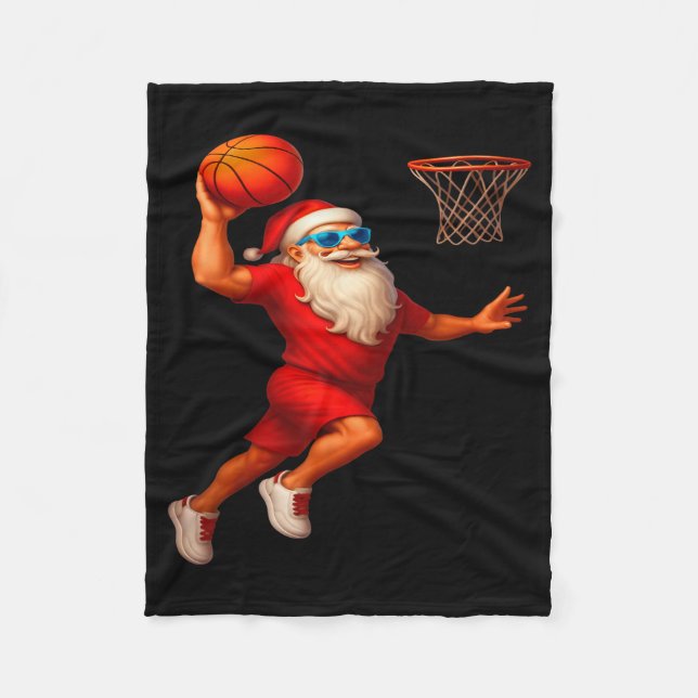 Cool Santa Basketball Player Dunking Xmas Christma Fleecefilt (Framsidan)