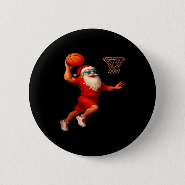 Cool Santa Basketball Player Dunking Xmas Christma Knapp (Framsida)