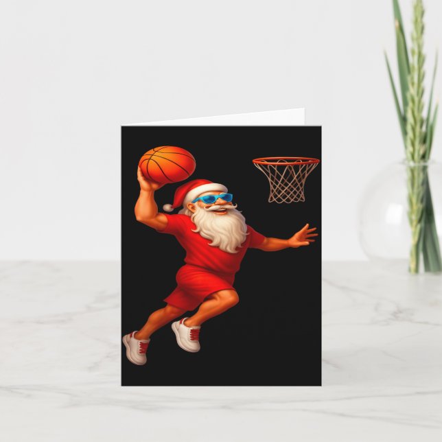 Cool Santa Basketball Player Dunking Xmas Christma Kort (Framsida)