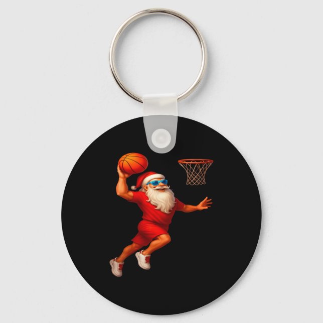 Cool Santa Basketball Player Dunking Xmas Christma Nyckelring (Framsida)