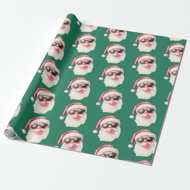 Cool Santa Bubble Gum Sunglasses Christmas Green Presentpapper (Utrullad)