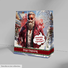 Cool Santa Claus Gift Bag Custom Name Keepsake