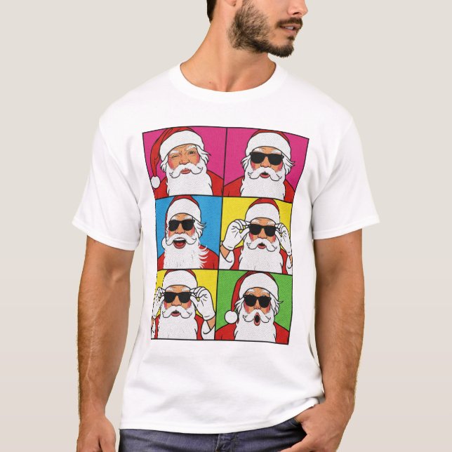 Cool Santa Claus Pop Art with Sunglasses - Retro C T Shirt (Framsida)