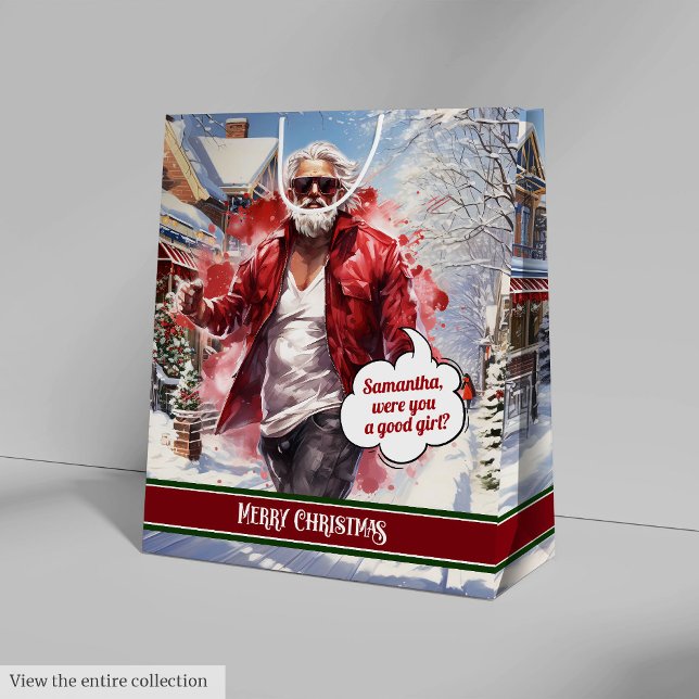 Cool Santa Claus presentväska med anpassat namn (Cool Santa Claus Gift Bag Custom Name Keepsake)