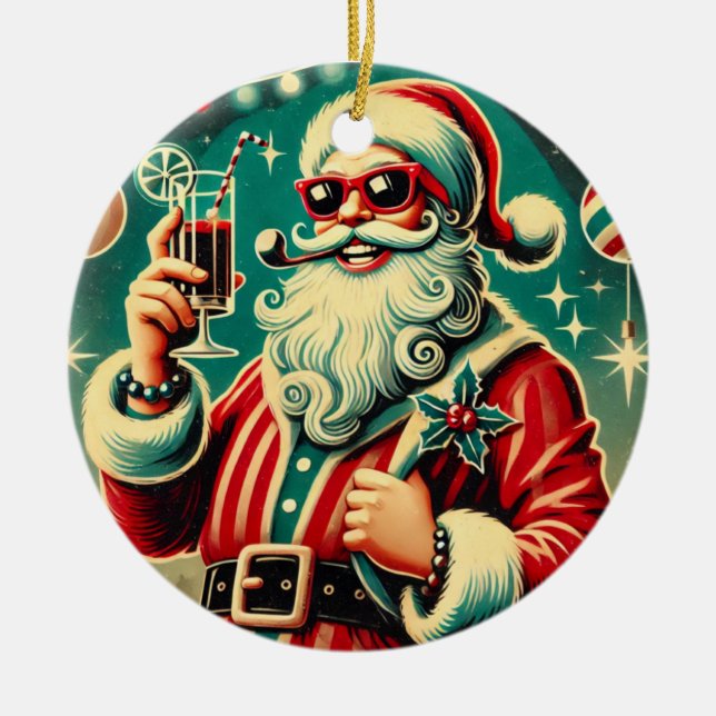 Cool Santa Funny Christmas  Julgransprydnad Keramik (Framsidan)