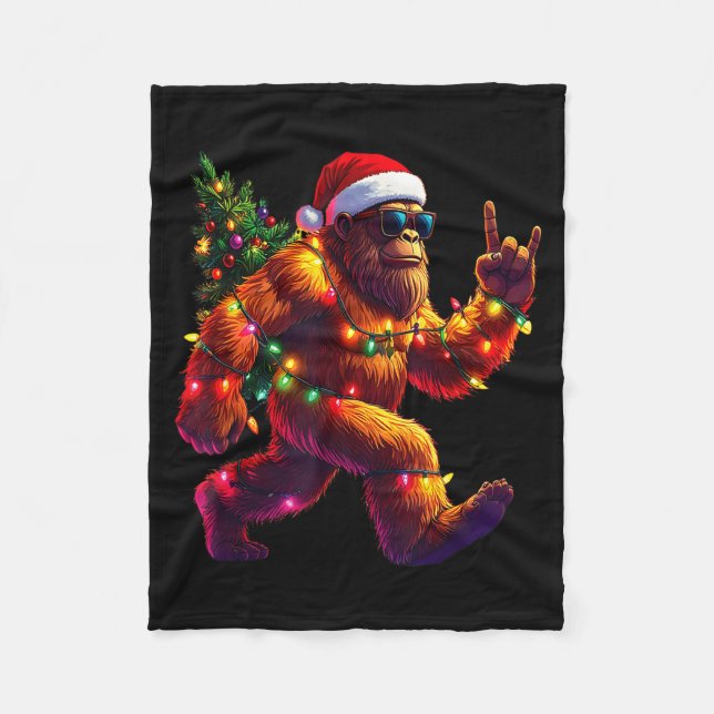 Cool Santa Hat Bigfoot Christmas Lights Festive Ho Fleecefilt (Framsidan)