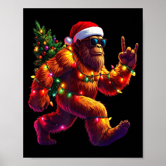 Cool Santa Hat Bigfoot Christmas Lights Festive Ho Poster (Framsidan)
