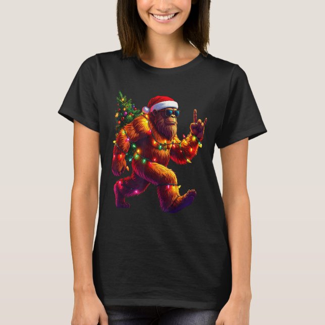 Cool Santa Hat Bigfoot Christmas Lights Festive Ho T Shirt (Framsida)