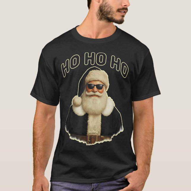 Cool Santa In Black Hat Sungles Graphic  T Shirt (Framsida)