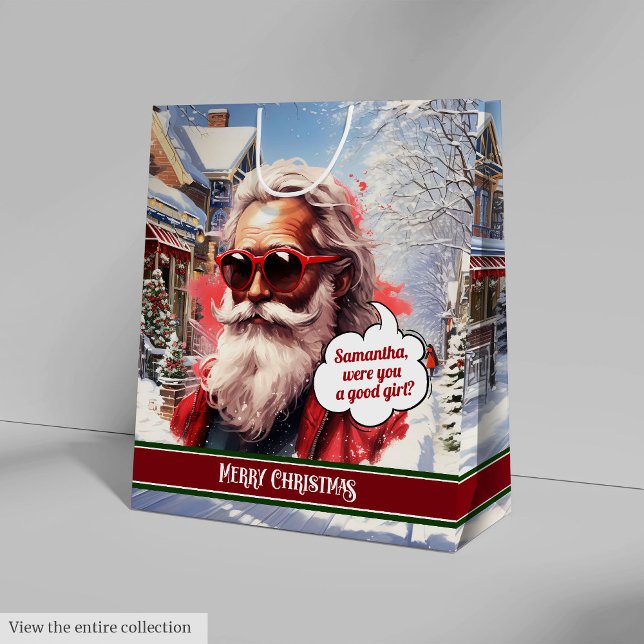 Cool Santa Klaus presentpåse stor julaccent (Cool Santa Claus Gift Bag Large Christmas Accent)