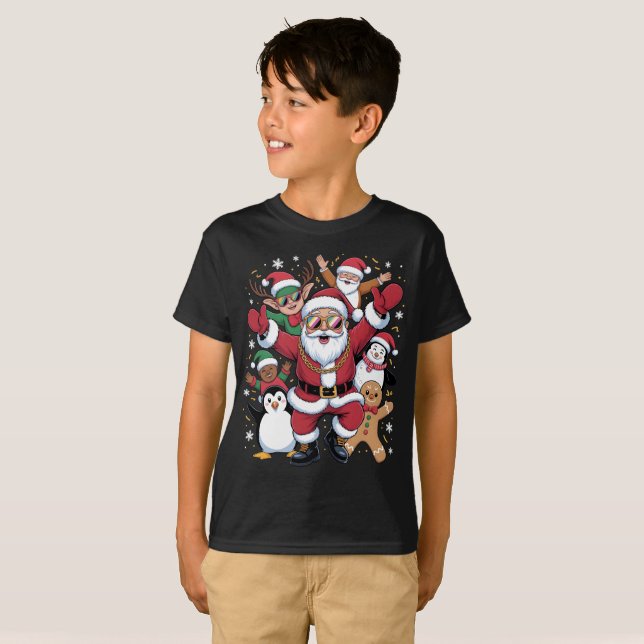 Cool Santa och vänner julfest T Shirt (Hel framsida)