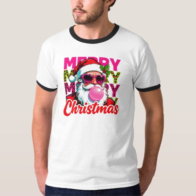 Cool Santa Pink Bubblegum Christmas T Shirt (Framsida)