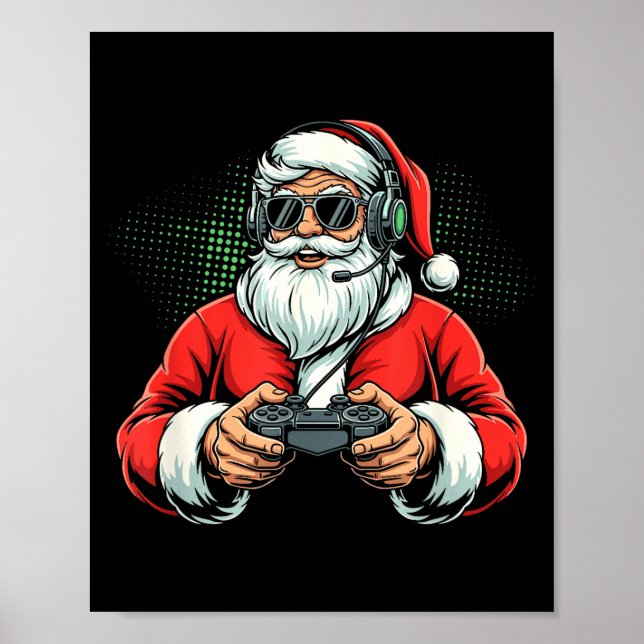 Cool Santa Playing Video Games Christmas Gamer Boy Poster (Framsidan)