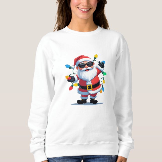 Cool Santa with Christmas Lights – Modern Festive  T Shirt (Framsida)