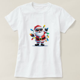 Cool Santa with Christmas Lights – Modern Festive T Shirt