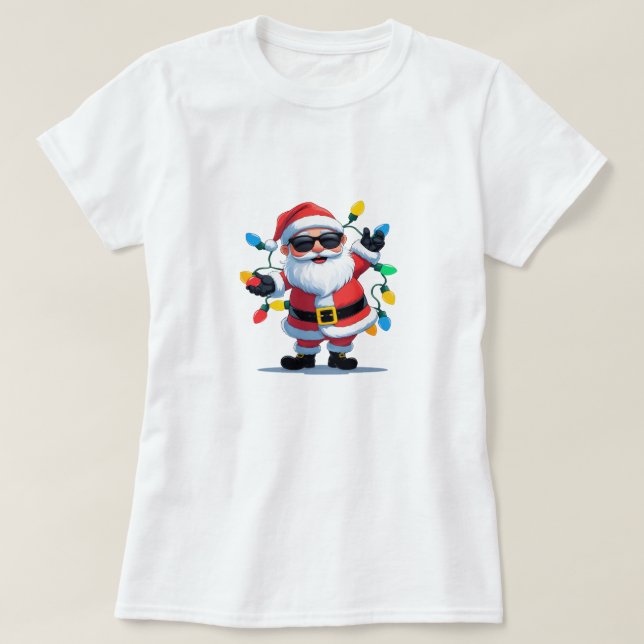 Cool Santa with Christmas Lights – Modern Festive  T Shirt (Design framsida)
