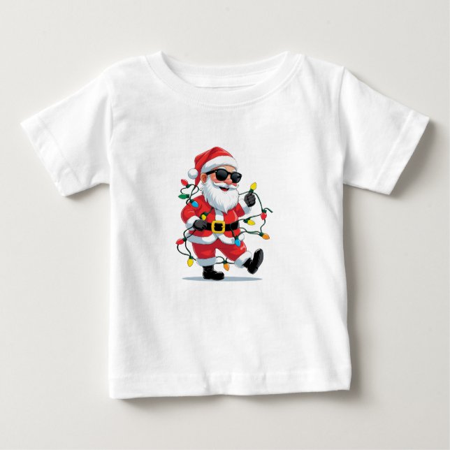 Cool Santa with Christmas Lights – Modern Festive  T Shirt (Framsida)