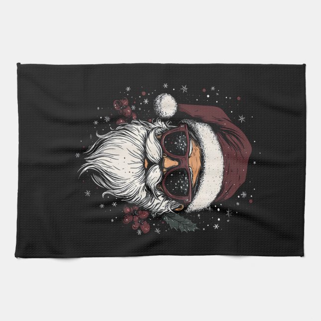 Cool Santa with Sunglasses Christmas Kökshandduk (Horisontell)