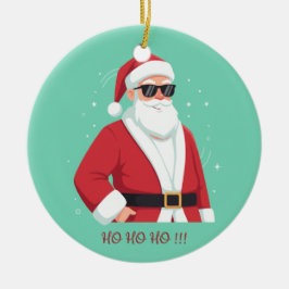 Cool Santa with Sunglasses  Ho Ho Ho Christmas Julgransprydnad Keramik