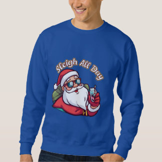 Cool Santa with Sunglasses – “Sleigh All Day” Lång Ärmad Tröja