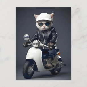 Cool Scooter Kitty Grattis Vykort