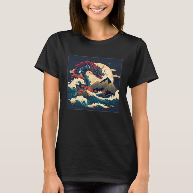 Cool Sea Dragon Illustration Ocean Waves Sunset Wo T Shirt (Framsida)