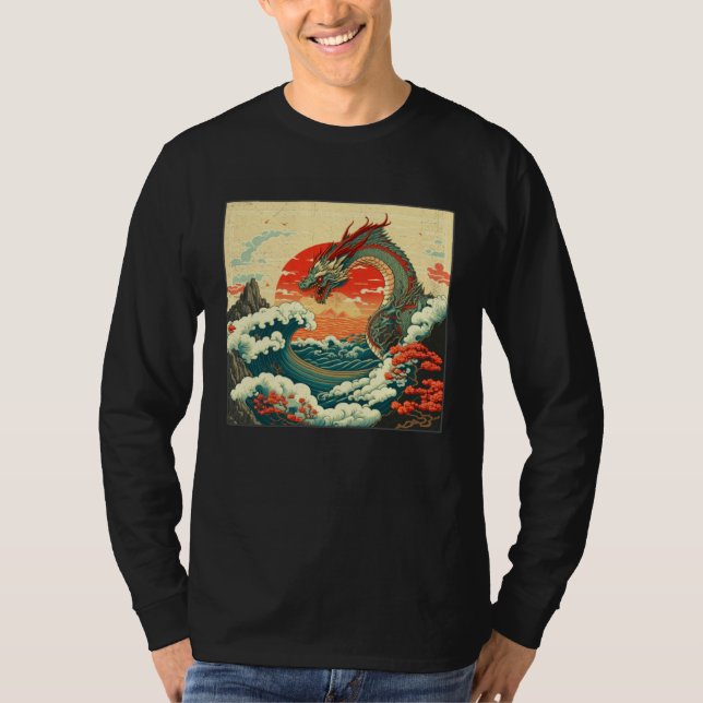 Cool Sea Dragon Illustration Ocean Waves Sunset Wo T Shirt (Framsida)