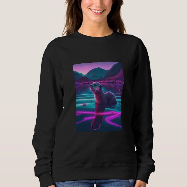 Cool Sea Otter Synthwave Wandering Otter  2 T Shirt (Framsida)