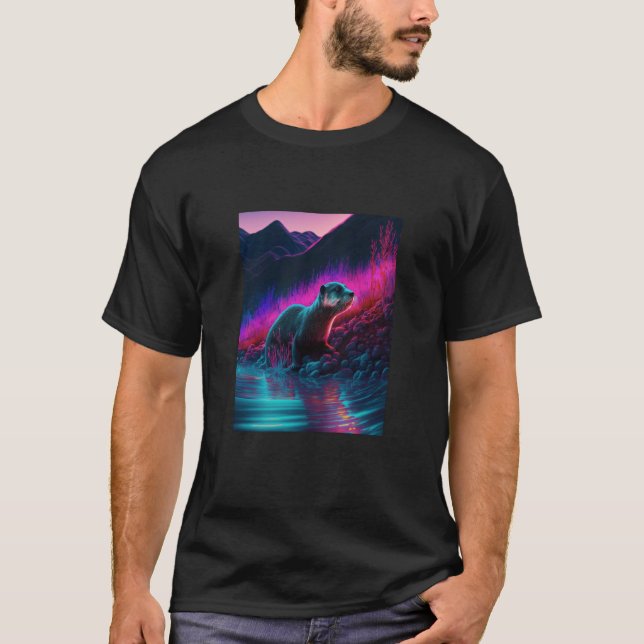 Cool Sea Otter Synthwave Wandering Otter  3 T Shirt (Framsida)
