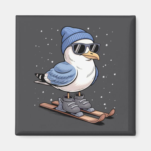 Cool Seagull On Skis - Nordic Winter Seagulls Aprè Magnet (Framsidan)