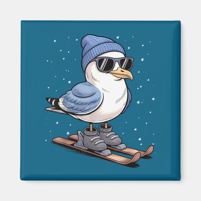 Cool Seagull On Skis - Nordic Winter Seagulls Aprè Magnet (Framsidan)