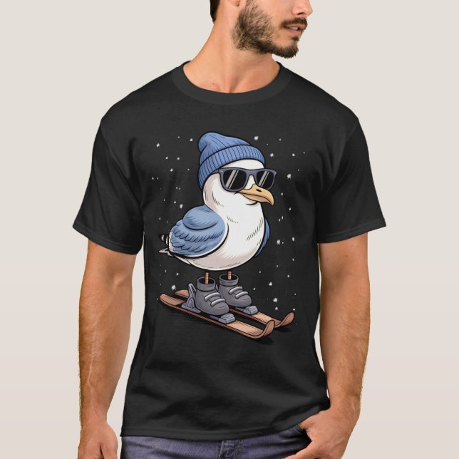 Cool Seagull On Skis - Nordic Winter Seagulls Aprè T Shirt (Framsida)
