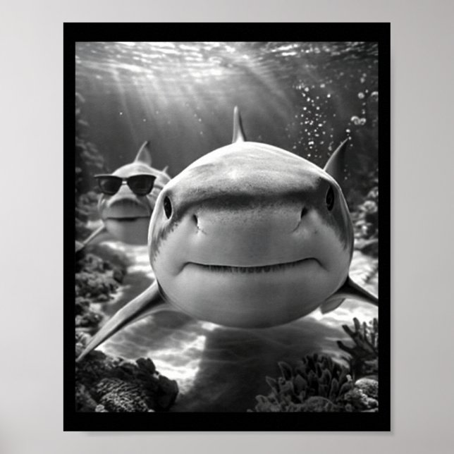 Cool Shark Animal Selfie  Poster (Framsidan)