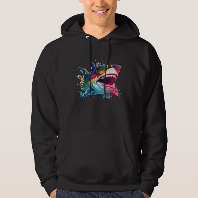 Cool Shark wearing Sunglasses Hoodie (Framsida)