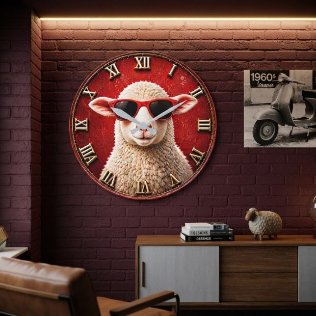 Cool Sheep Funny Farmhouse Sheep Decor Stor Klocka (Skapare uppladdad)